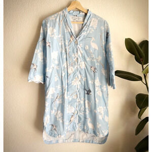 Hedi Carey Women Sleep Shirt Small Blue Birds Button Cottage Prairie Boho Cotton